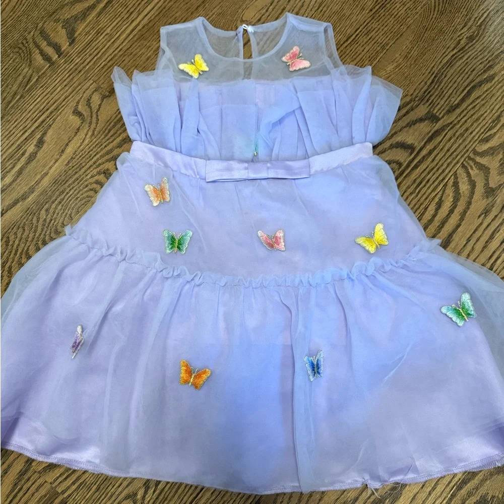 Girls Lavender Butterfly Tulle Dress with Illusion Neckline- Lola and the Boys